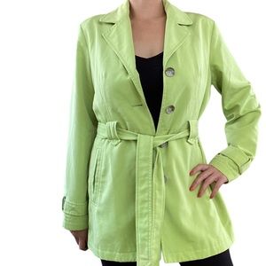 Vintage Apple Green Trench Coat- Fleet Street 🍏 Retro Lime Pea Coat✨ Y2K